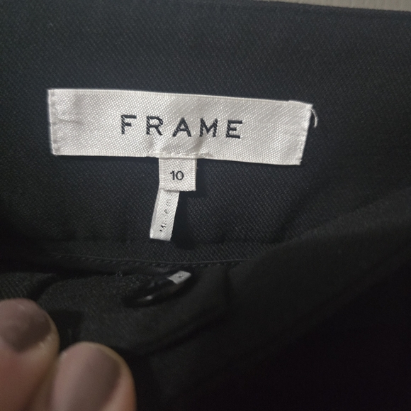 FRAME Wide Leg Zip Front Twill Trousers, Structured Black Dress Pants, Sz 10 - Picture 12 of 14